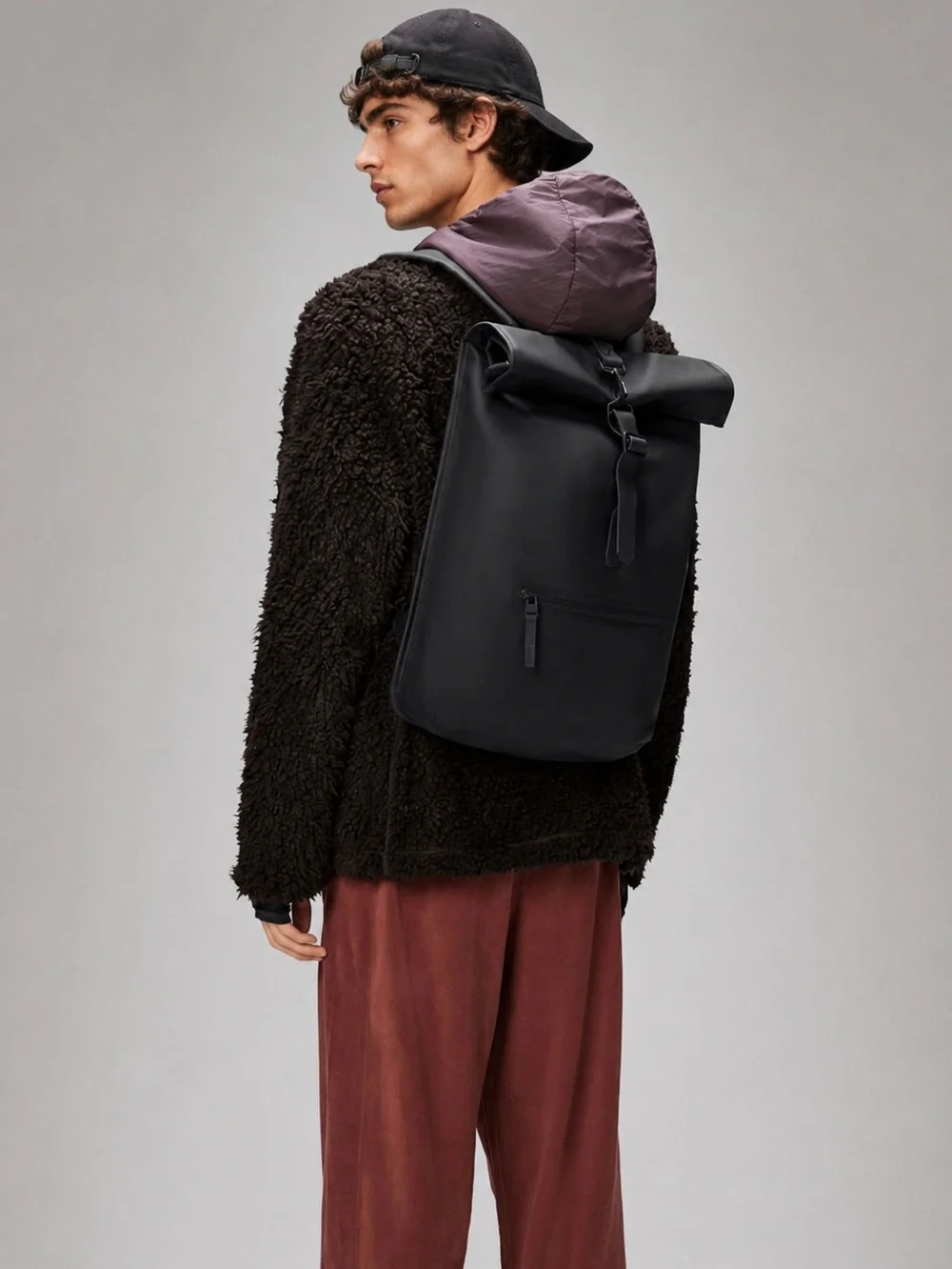 Rains Black Rolltop Waterproof Rucksack